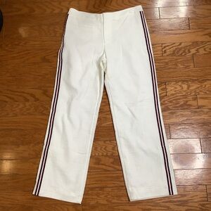 Maeve Anthropologie White tweed track Pants with Red and Blue Strip Accents